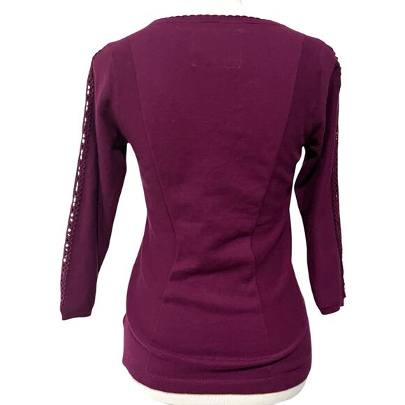 ANTHROPOLOGIE ANGEL OF THE NORTH Sweater Purple Magenta Lace Detail Women’s Sz S - Picture 4 of 8